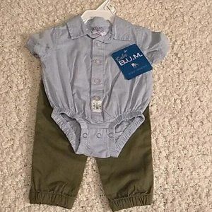 B.U.M. EQUIPMENT Baby Boy Infant Button up Bodysuit Shirt & Pants Set 3 months